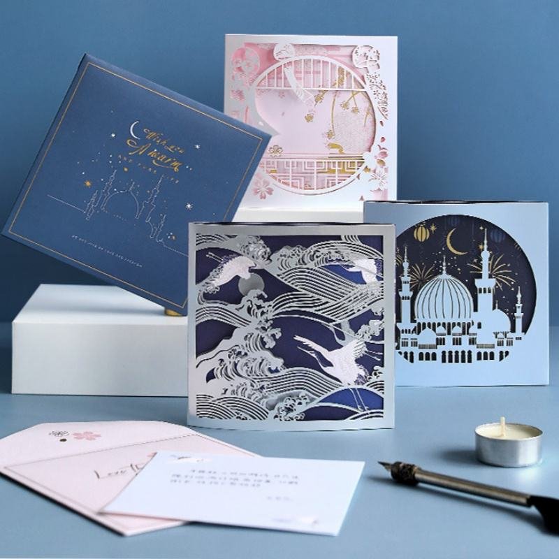 High Quality Custom Cardboard Wedding Invites with Laser-Cut Design Premium Offset Paper Envelopes Greeting Card