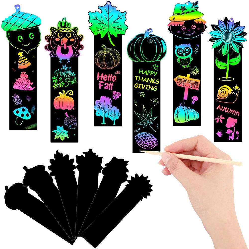 Seasonal Scratch Art Hanging Ornaments Set Thanksgiving Christmas Halloween DIY Craft Paper for Kids Party Decor
