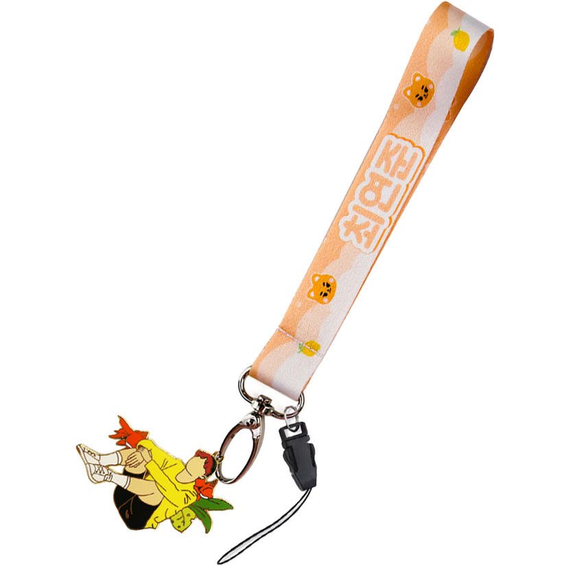 Custom Design Anime Embroidered Eco-Friendly Polyester Fabric Mobile Phone Pendant Keychain Lanyard Wrist Strap Custom Flight