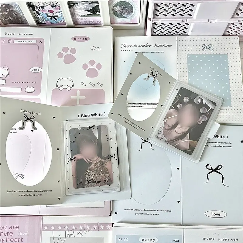 Mini Size Hollow Pink Folding Greeting Card Aesthetic Photo Card Packaging Materials Paper Craft