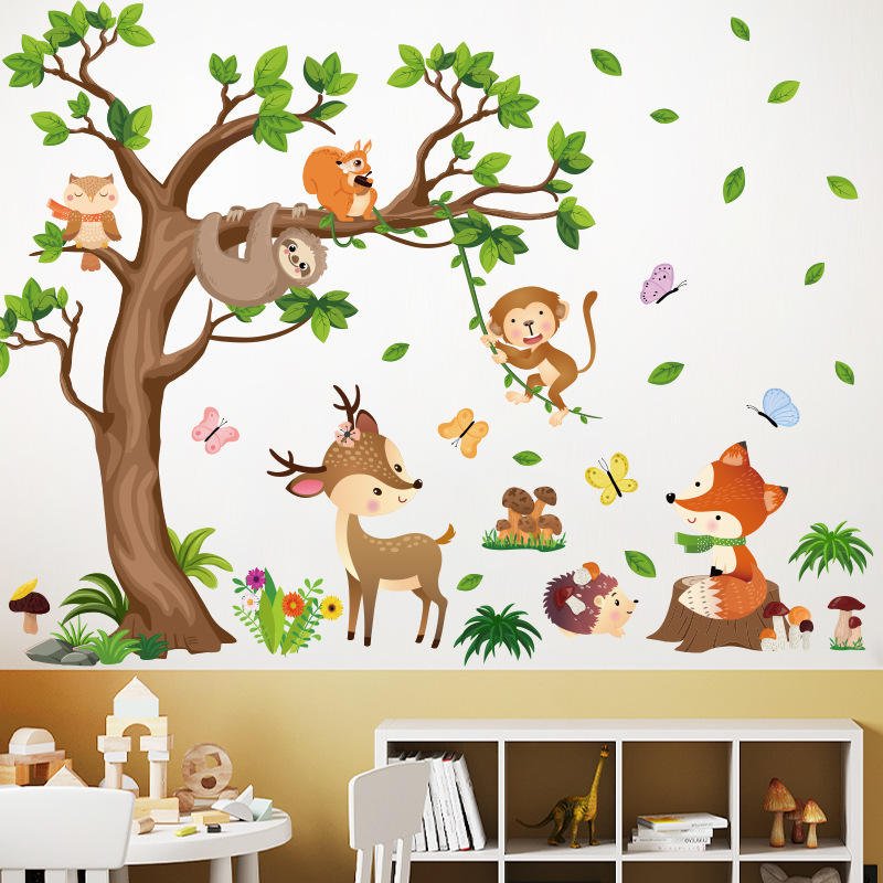 Self-Adhesive PVC Wall Sticker Cartoon Animal Design for Children's Room Home Decoration
