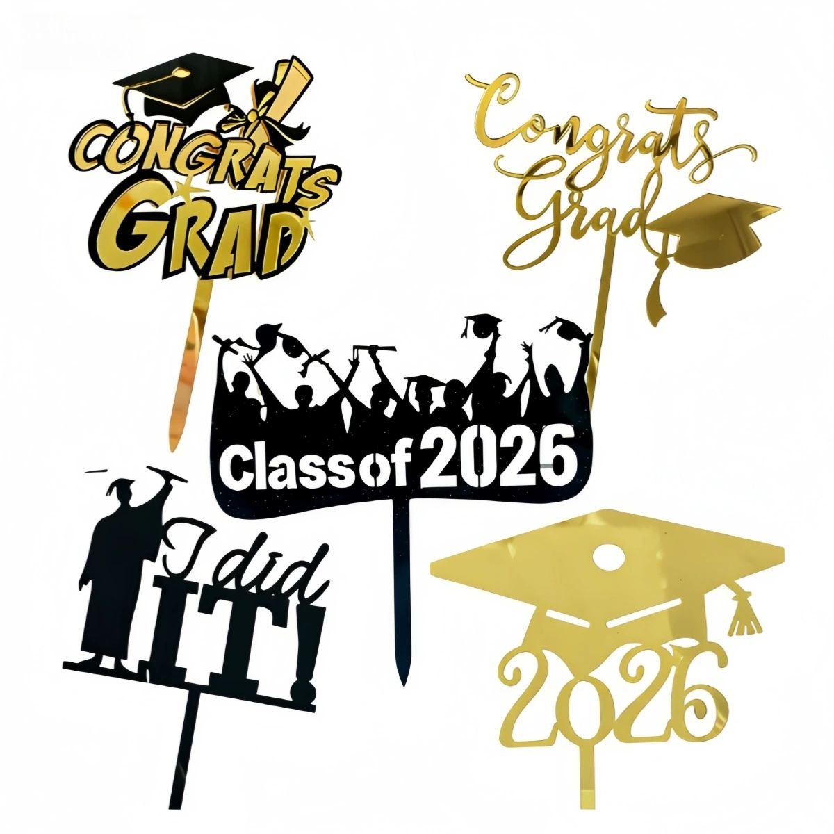 Congrats Grad 2026 Acrylic Cake Topper for Graduation Party Celebration Quality Cake Decorating Supplies