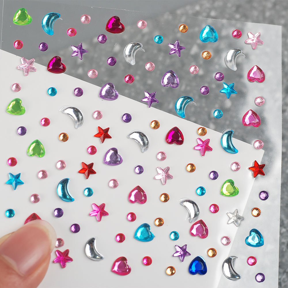 Mixed Color 3D Crystal Rhinestone Self-adhesion Stickers Heart Moon Star Diamond Decals for DIY Crafts Nail Art Phone Case Decor