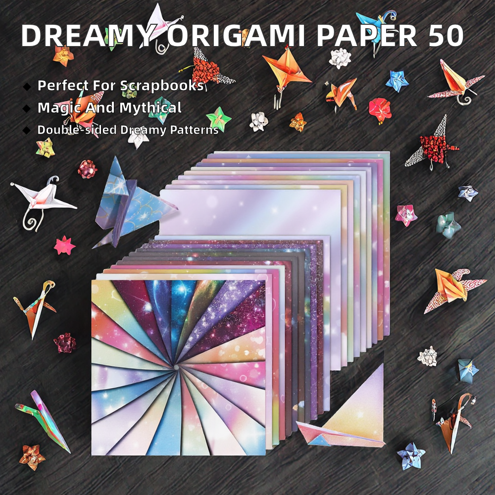 Dreamy Fantasy Folded Origami Paper 50 Sheets 6x6 Inches Double-Sided Ethereal Patterns Magic Mythical Celestial Crafts for