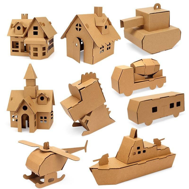 3D Jigsaw Corrugated Paper Craft for Kids Cardboard Assembled Castle Dinosaur Warship Eco-friendly Puzzle Paintable DIY Model
