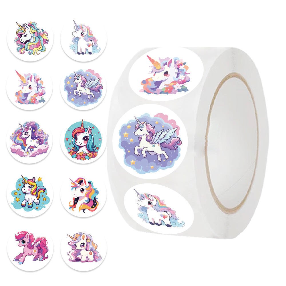 ZY3500S 500Pc/Roll Cartoon Unicorn Gift Bag Envelop Packaging Seal Decorations Waterproof Sticker 1inch/25mm Sticker Label Rolls