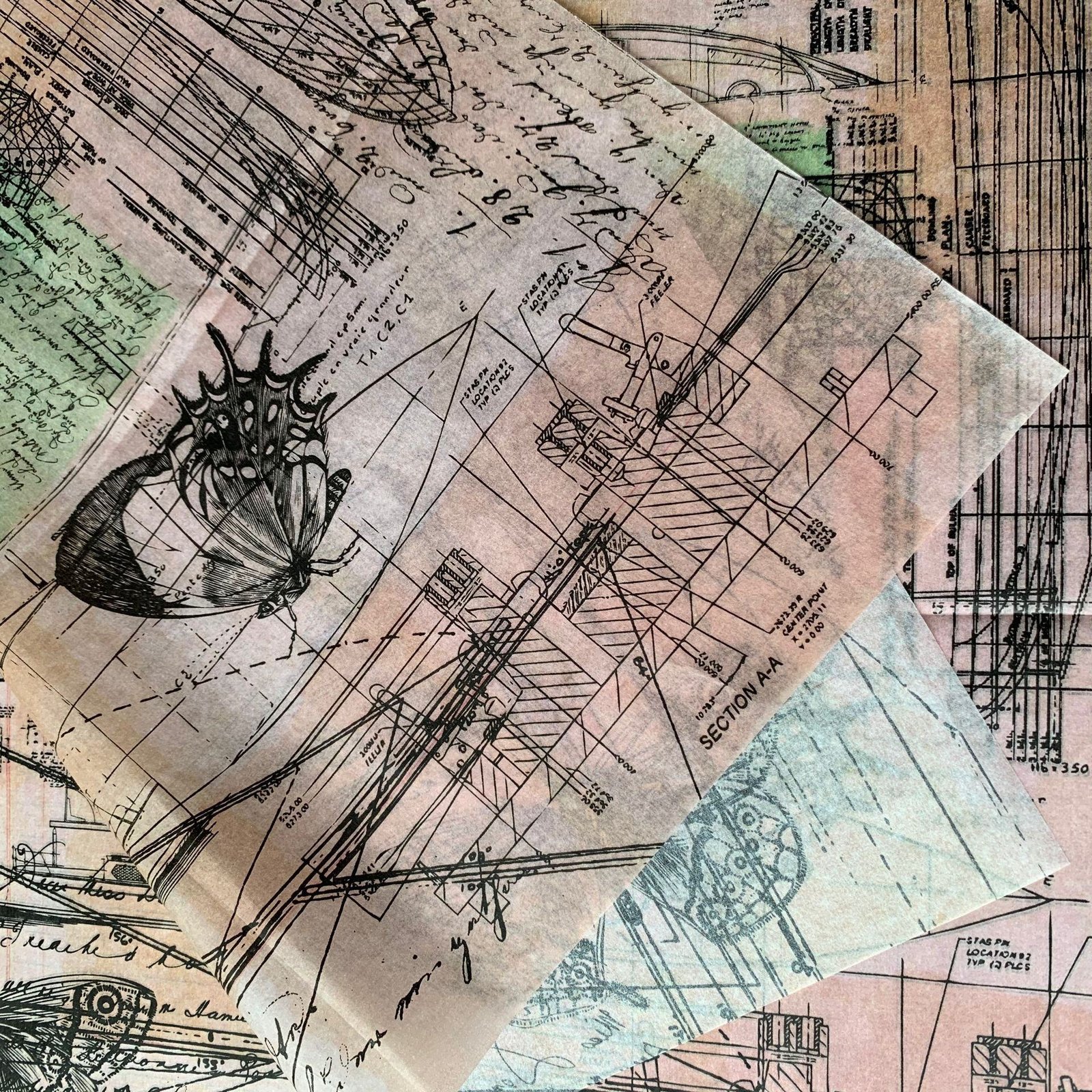 Vintage Butterfly Ancient Ship Design Uncoated Decoupage Tissue Paper Scrapbooking Gift Wrapping Silk Paper in Stock