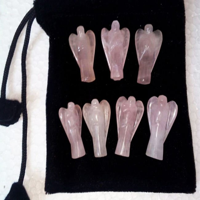 Wholesale Two-Inch Angels Polyfoam Crafts with Rose Quartz Gemstone Resin Material