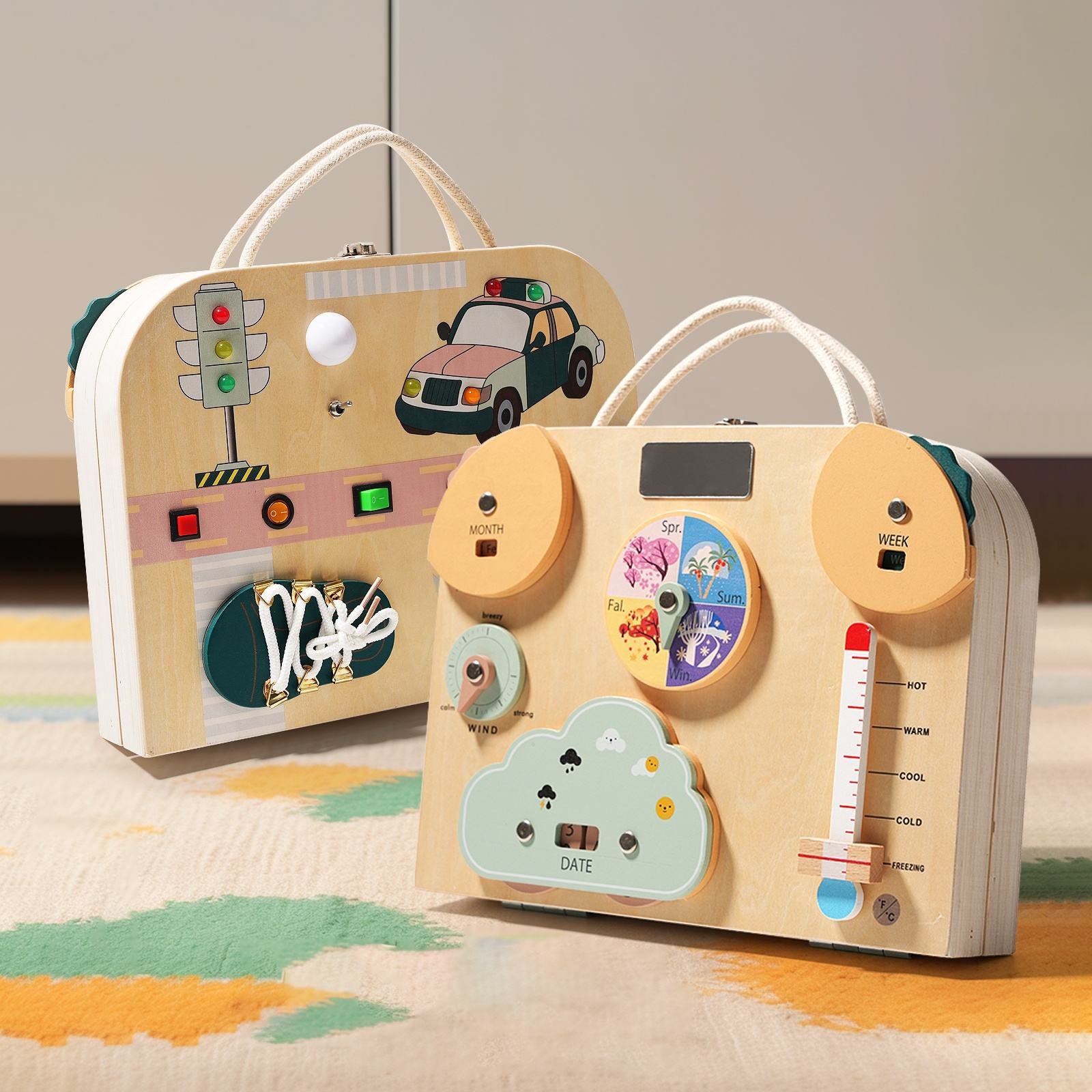 Wooden Busy Board Toy LED Activity Sensory Board Busy Box Drawing Board Preschool Educational Montessori Toys for Kids Toddlers