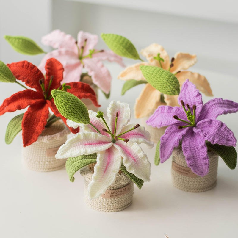 Boutique Hand-Knitted Wool Simulation Roses Sunflower Lily Desktop Cross-Border Ornaments Other Crafts
