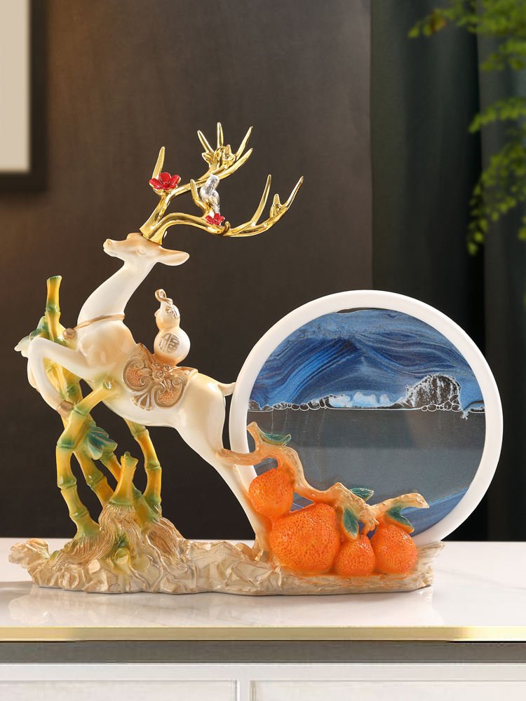 Creative Chinese Style Quicksand Painting Ornament New Rising Hourglass Sculpture Artistic Epoxy Resin Crafts Collectible Living
