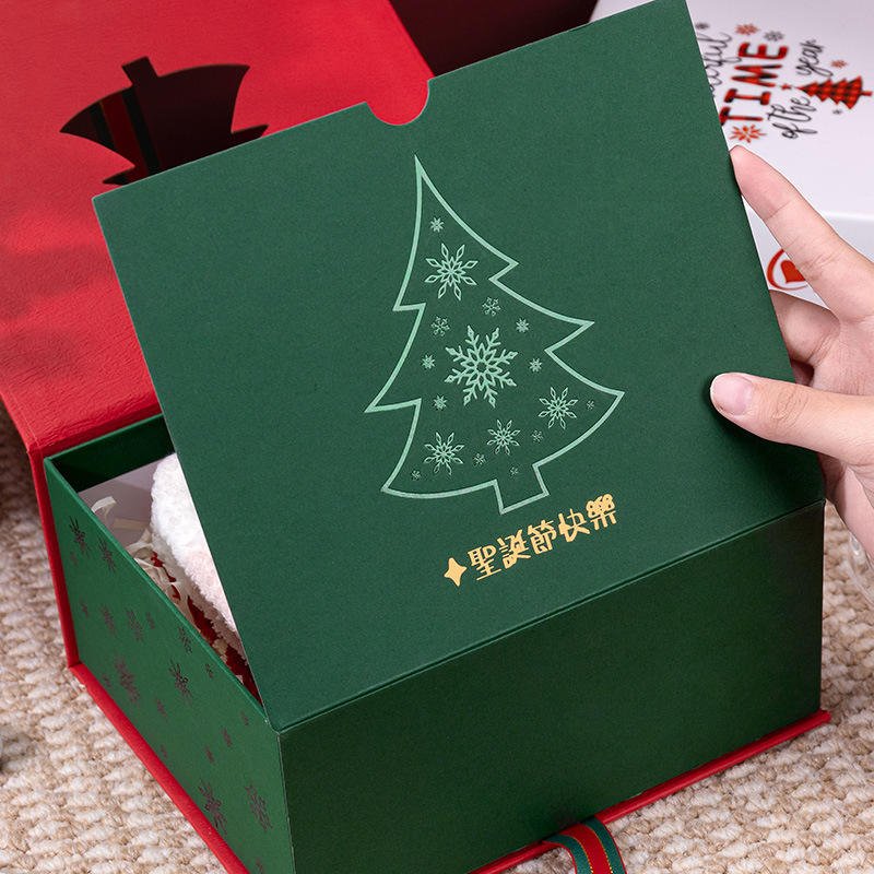 New Design Ribbon Bow Decoration Red Christmas Flip Top Gift Box for Christmas Apple Packaging & Scarf Thermos Cup Gift Set
