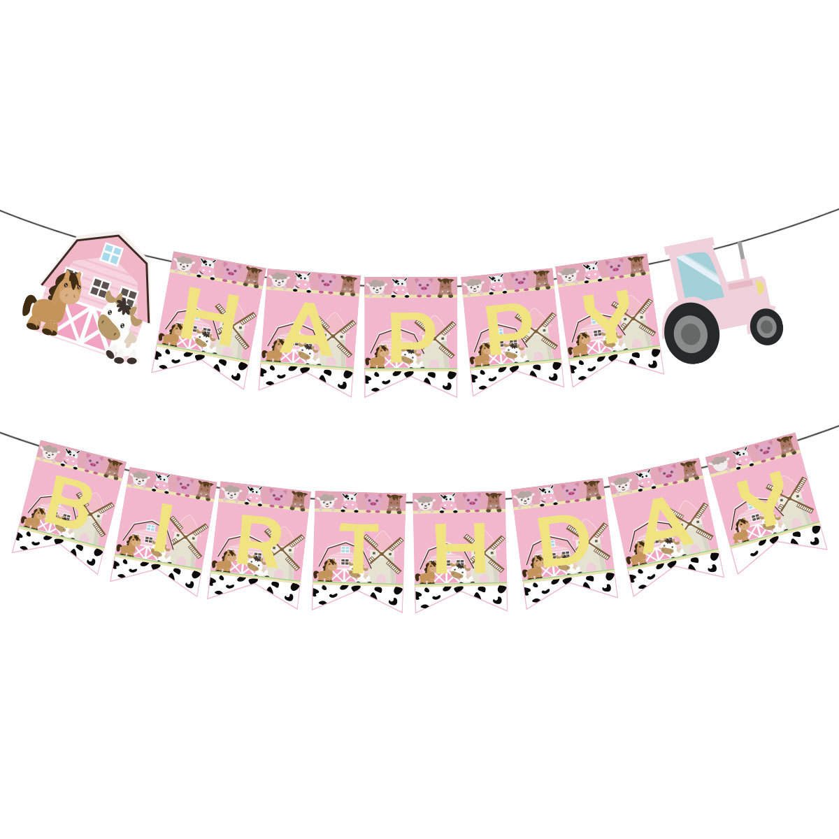 Nice Farm Animals Theme Kids Girls Birthday Party Cows Pull Flag Banner Latex Balloons Decoration Set Party Supplies