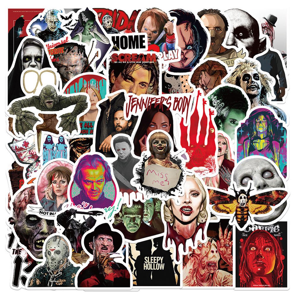 50Pcs Classic Horror Movie Characters Graffiti Stickers for Halloween Gift Wall Book Decor Vinyl Terror Cool Scared Sticker