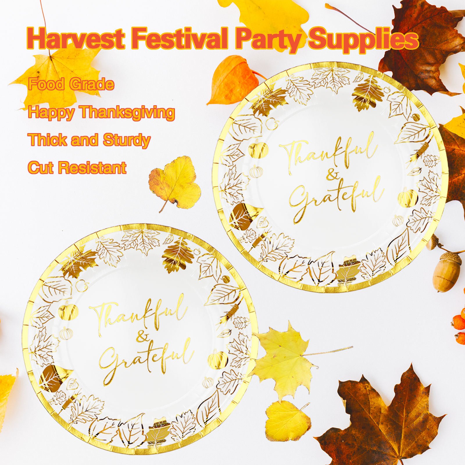 Maple Leaf Foil Stamping Theme Disposable Dinnerware Set Party Decorations Thick Paper Plate Napkin Cup Tableware Party Supplies