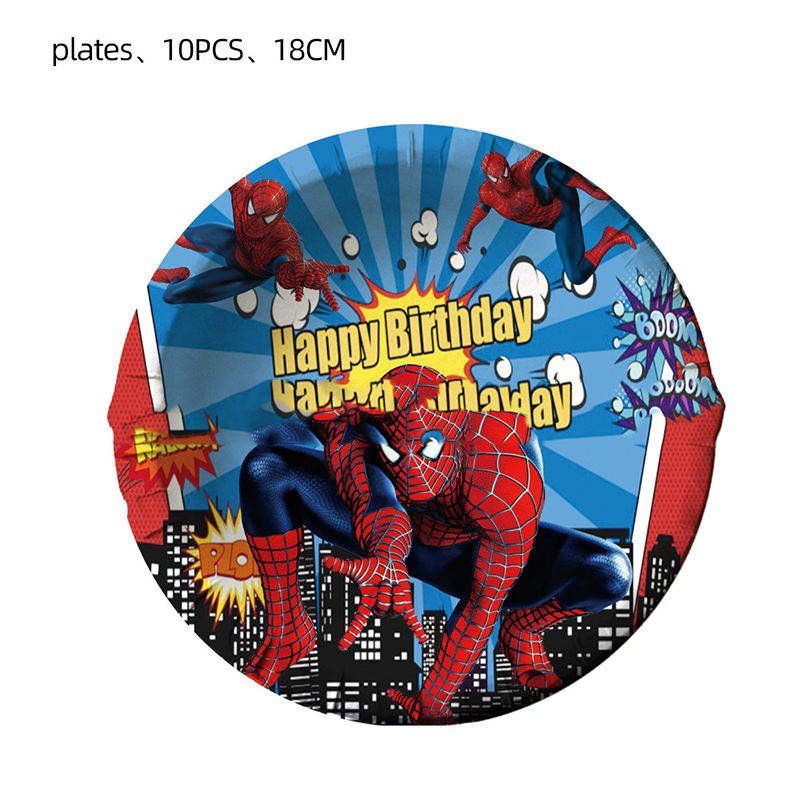 American Spiderman Theme Teen Party Supplies Set Balloon Paper Backdrop Decor Kit Durable Waterproof for Birthday Celebration