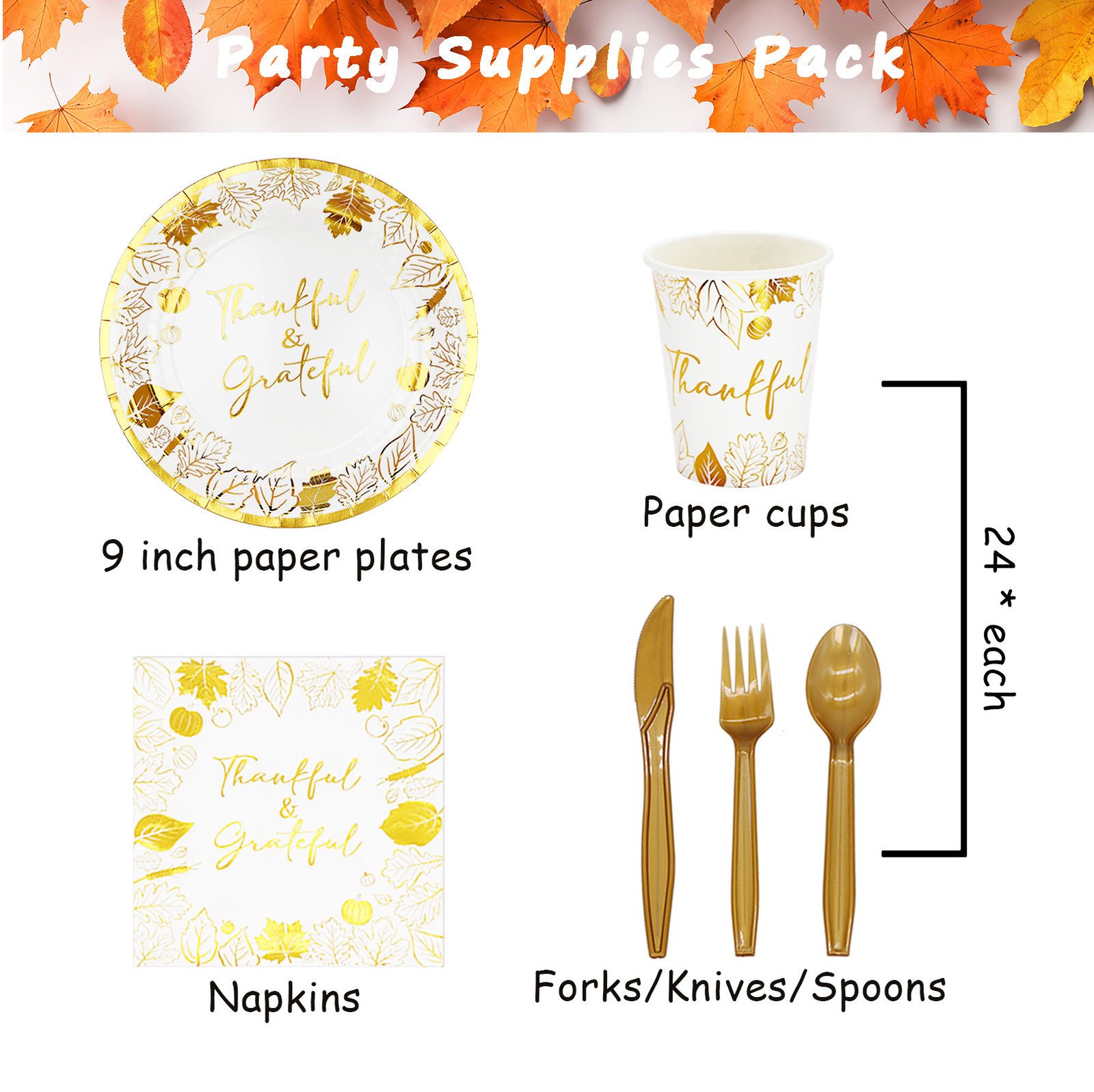 Maple Leaf Foil Stamping Theme Disposable Dinnerware Set Party Decorations Thick Paper Plate Napkin Cup Tableware Party Supplies