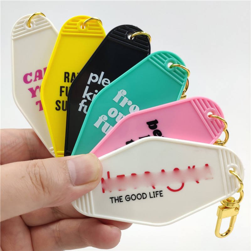 Wholesale Blank Motel Hotel Plastic Key Chain Custom Glitter Fashion Cute Plastic Keychain