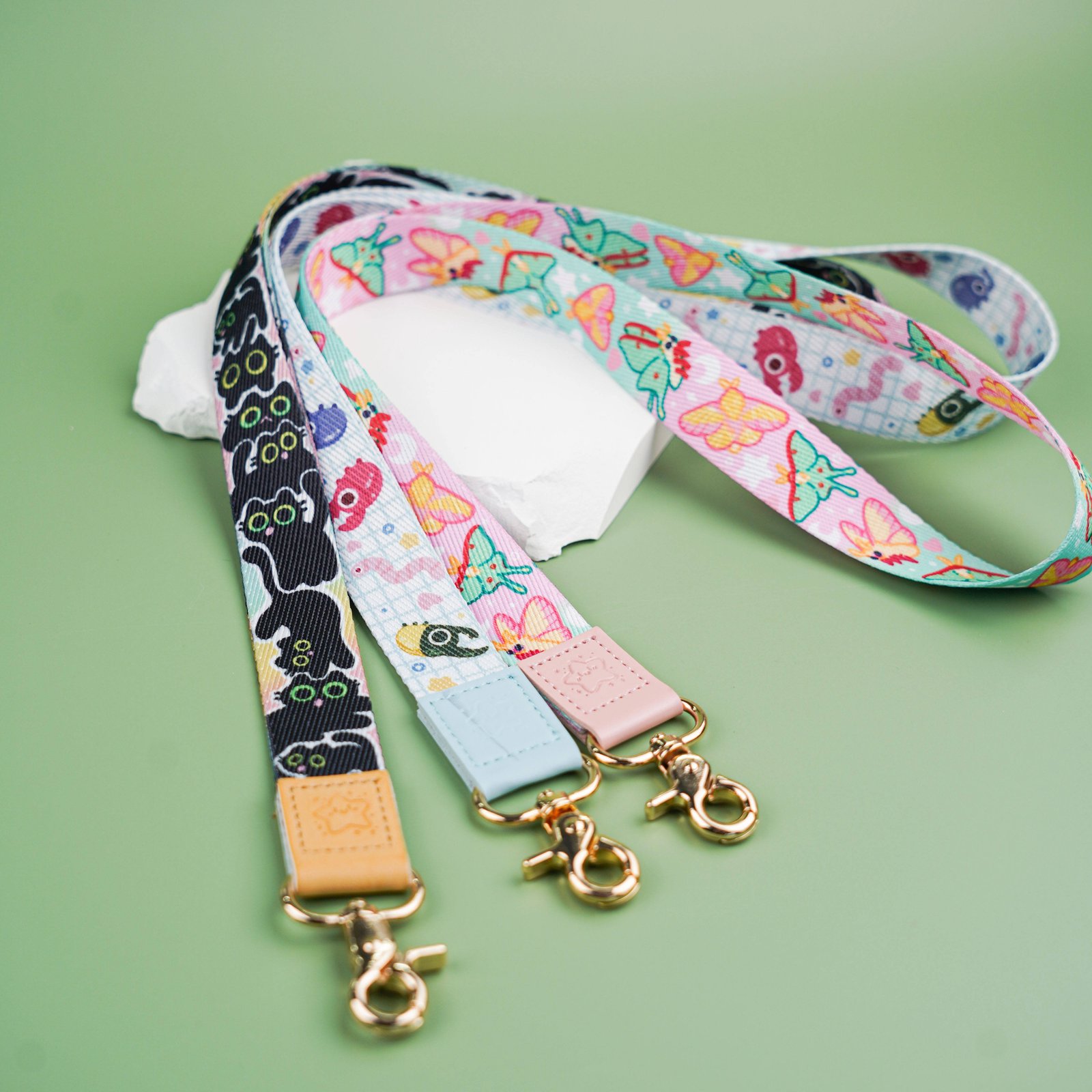 Custom Polyester+Leather Keychain Leather Lanyards Short Wrist Strap Lanyard
