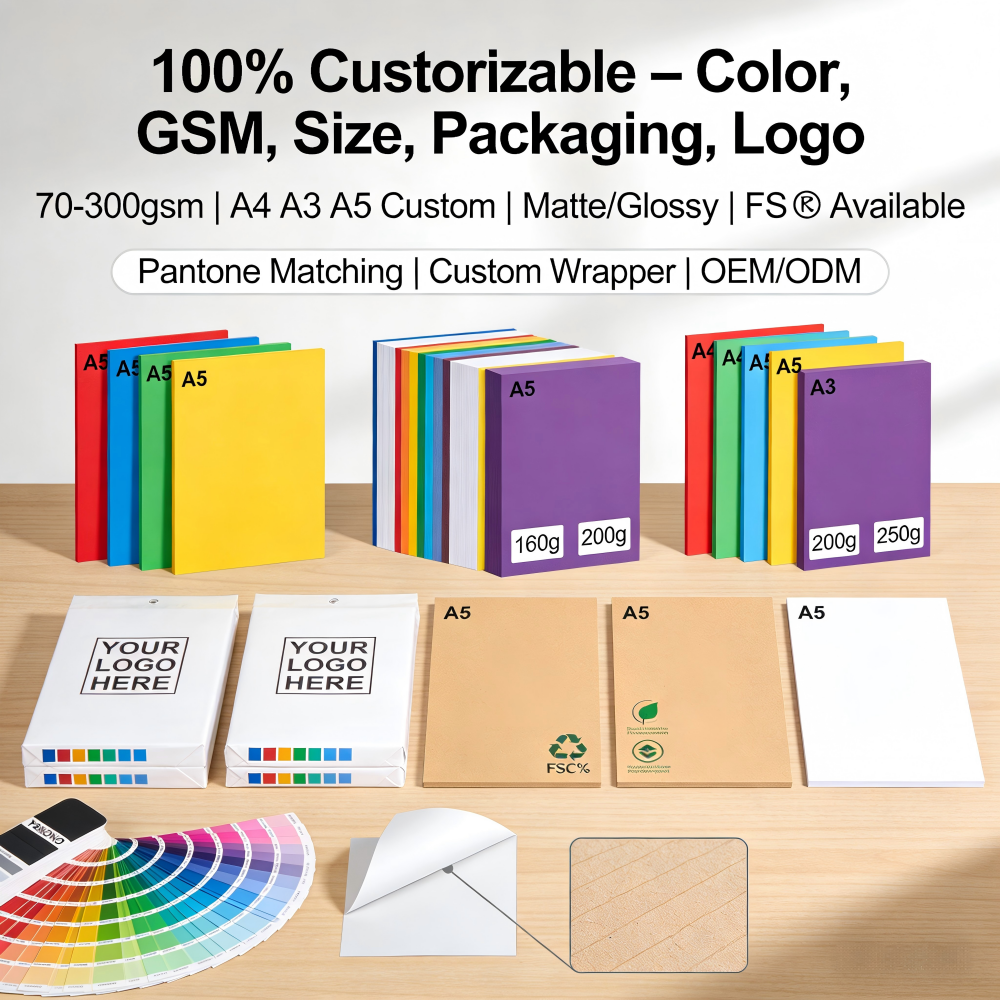 Custom A4 Color Paper Any Color GSM Size | 120-300gsm Cardstock for Printing Crafts Office School