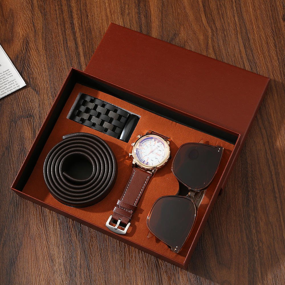 Luxury Men's Business Gift Set for Holidays Belt Watch Sunglasses High-End Welcome Gifts for Father's Day New Year Thanksgiving