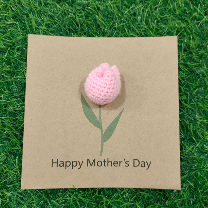 New Handmade Mother's Day Crochet Greeting Card Sunflower Cotton Flower Card Kraft Paper Handmade Crochet Greeting Card