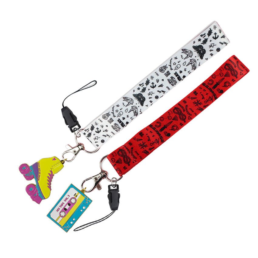 Custom Design Anime Embroidered Eco-Friendly Polyester Fabric Mobile Phone Pendant Keychain Lanyard Wrist Strap Custom Flight