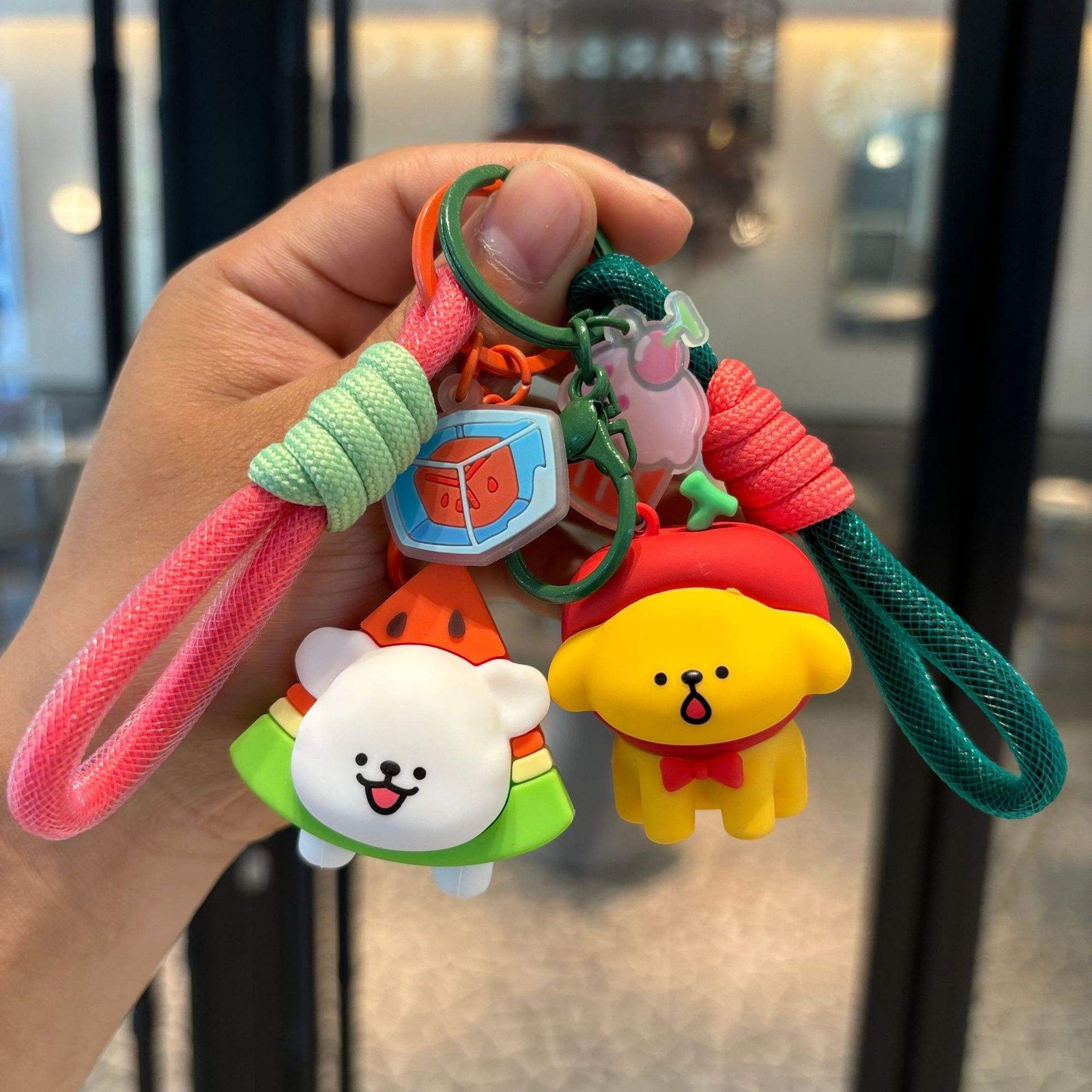 Factory Hot Sales Plastic Crafts Creative Cute Cartoon Cherry Blossom Puppy Key Chain Schoolbag Pendant Promotion Gift Wholesale