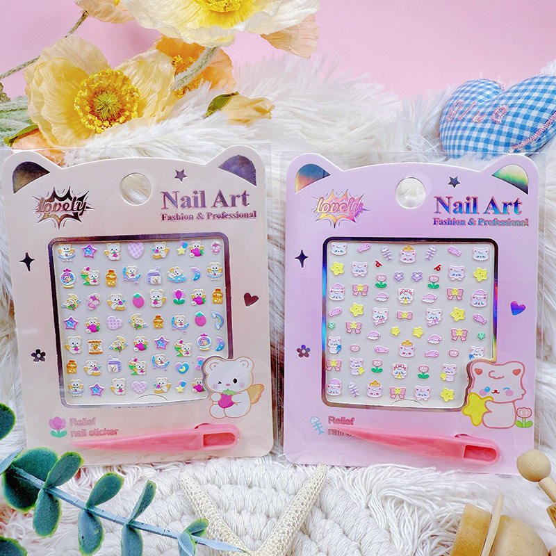 Adorable Girl's Home Decoration Project: DIY Nail Stickers, Mixed Patterns, Children's Relief Nail Stickers