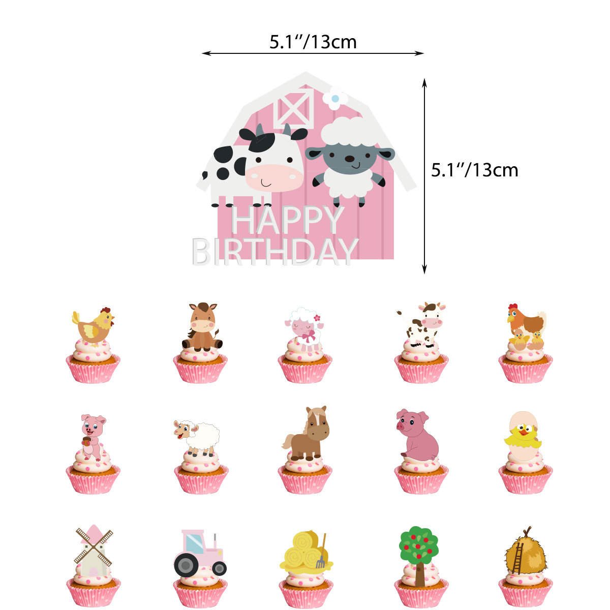 Nice Farm Animals Theme Kids Girls Birthday Party Cows Pull Flag Banner Latex Balloons Decoration Set Party Supplies