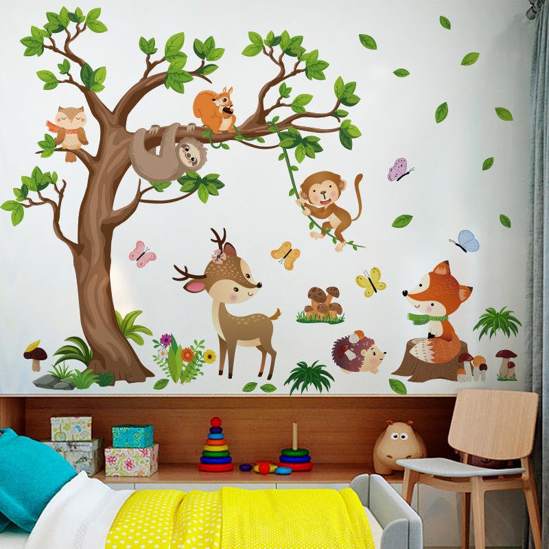 Self-Adhesive PVC Wall Sticker Cartoon Animal Design for Children's Room Home Decoration