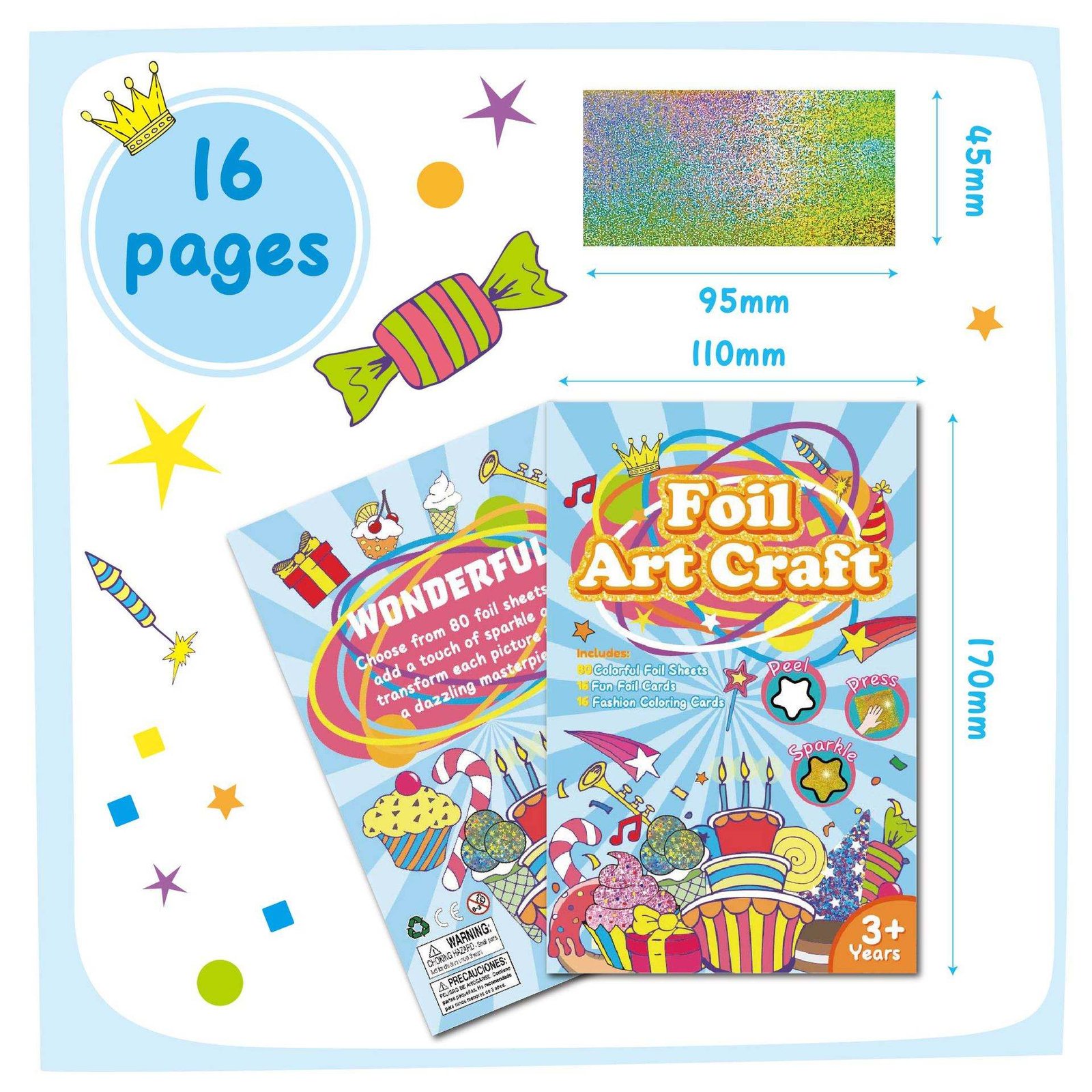 Creative Paper Craft Kit for Ages 3-6 Coloring Foil Sticker & Holiday Party Activities Shine Coloring Book Paper Art Foil Craft