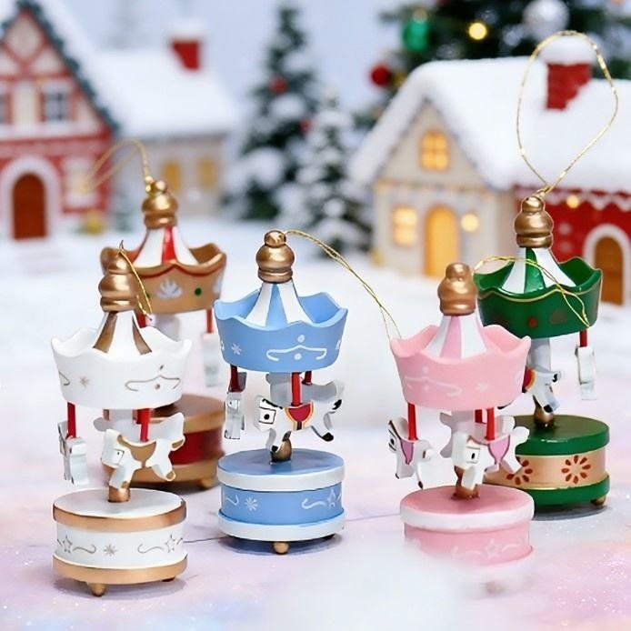 Cross-border Christmas Gift Set with Wooden Carousel Ornaments Decorations Wholesale