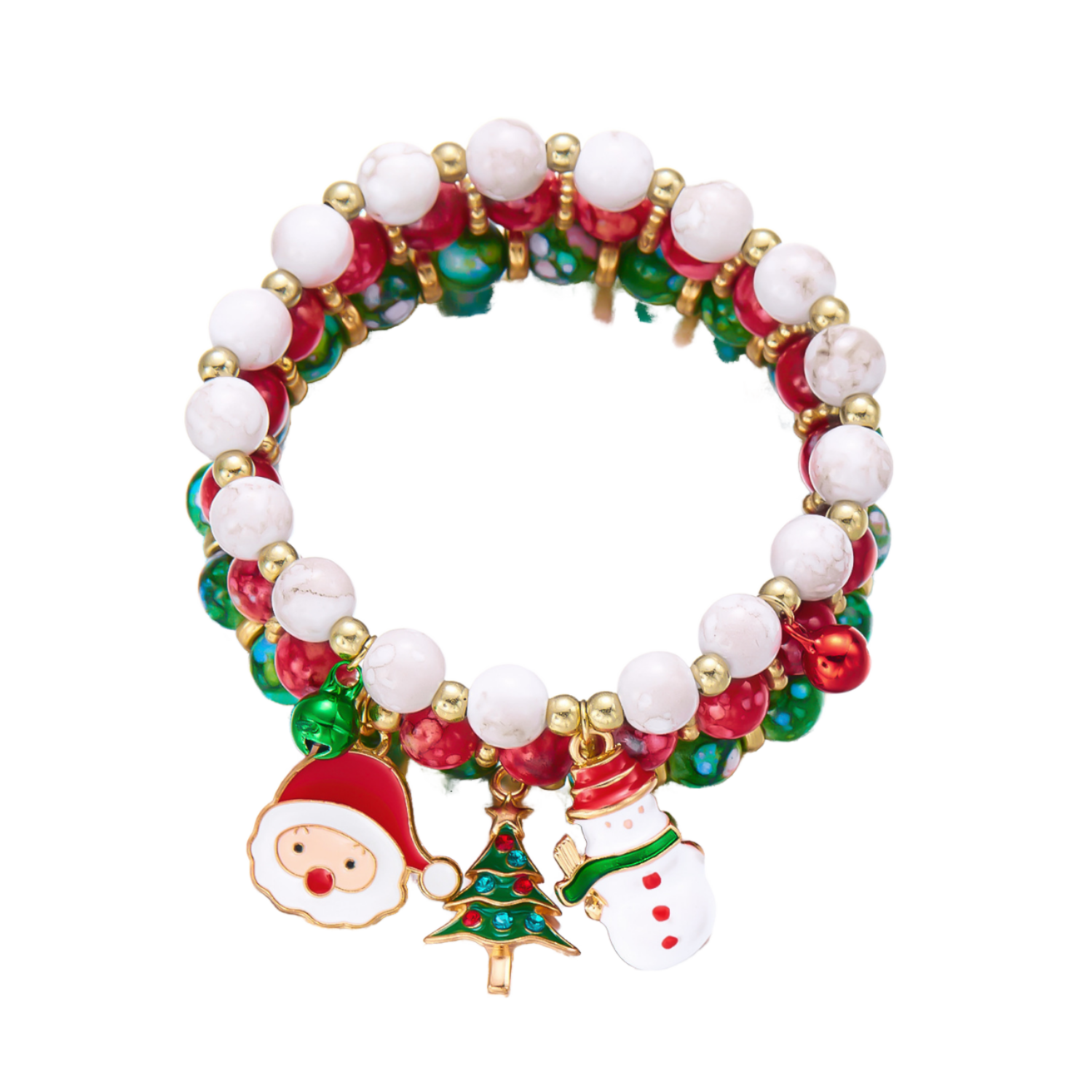 Christmas Beaded Bracelet Set - Versatile for Christmas, Bell Christmas Tree Santa Claus Snowman Bead Combination Bracelet