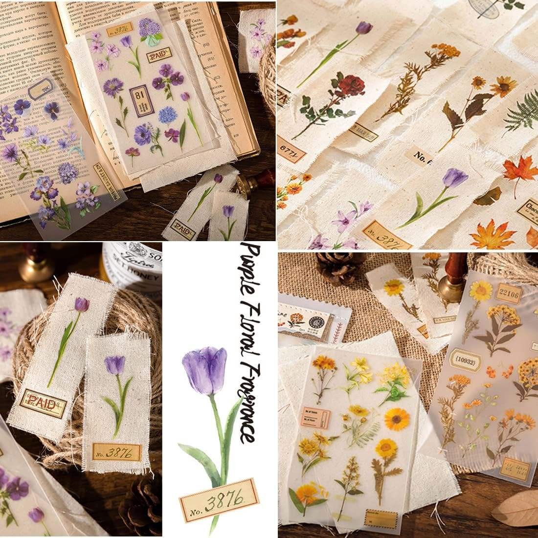 Rub on Transfer Stickers Colorful Floral Design Easy Peel Sheet for DIY Journals Scrapbooks Greeting Cards and Craft Projects