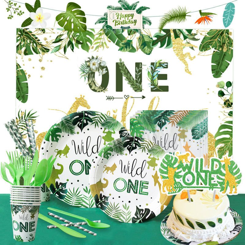 Wild One Disposable Party Tableware Safari Jungle Birthday Party Decoration Kids Disposable Paper Plate Cup Baby Shower Supplies