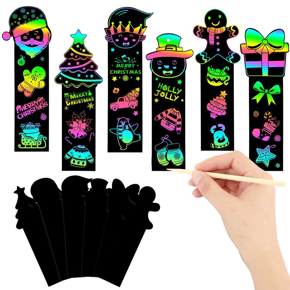 Seasonal Scratch Art Hanging Ornaments Set Thanksgiving Christmas Halloween DIY Craft Paper for Kids Party Decor