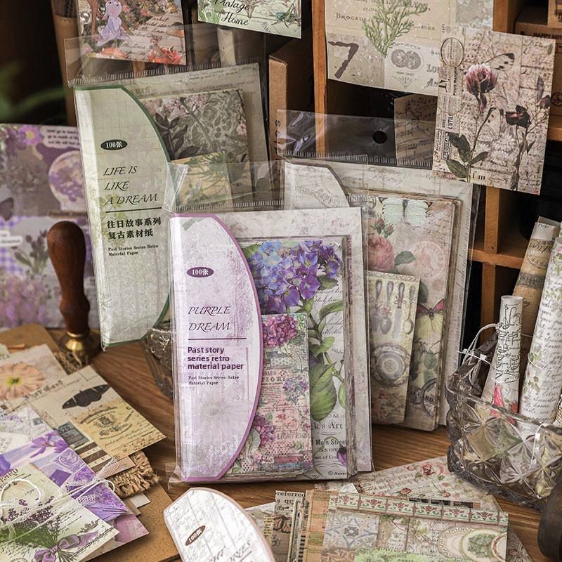 Retro Scrapbooking Paper for Hand Account Journal DIY Craft Loose Leaf Decorative Paper 100pcs/Pack