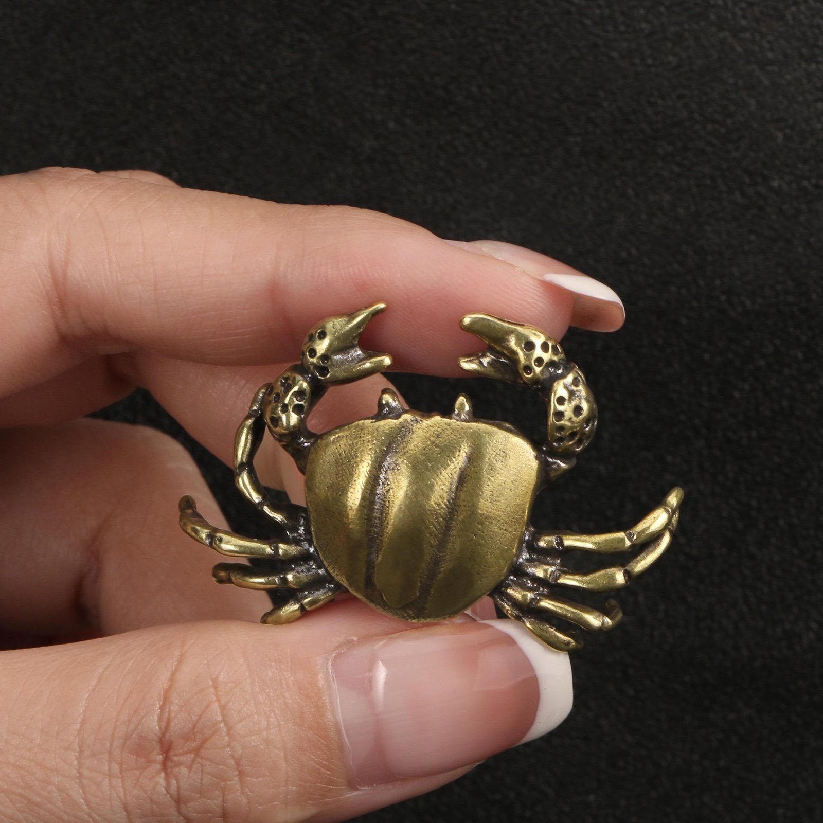 1pc Handmade Brass Crab Copper Figurine Antique-style Creative Tea Pet Office Desk Collectible Handicraft Wholesale
