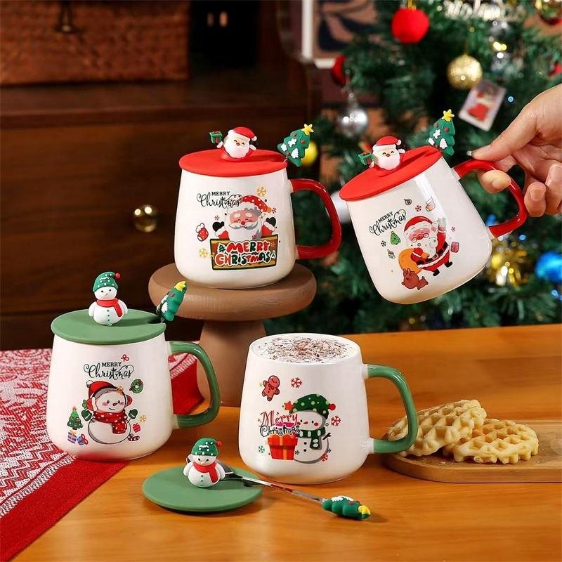 Christmas Ceramic Cup Set New Year Gifts Christmas Santa Office Coffee Cup Children's Fashionable and Cute Christmas Decorations