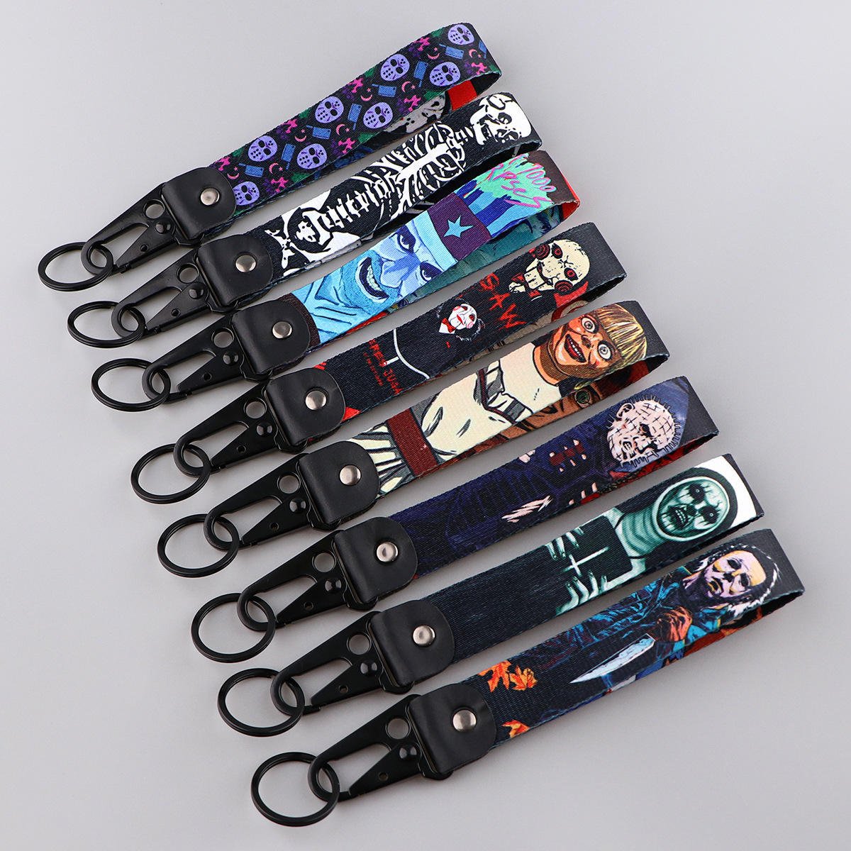 200 Designs Mixed Polyester Eagle Beak Lanyard Keychain Accessories Halloween Scary Horror Movie Motorcycle Wrist Strap Keychain