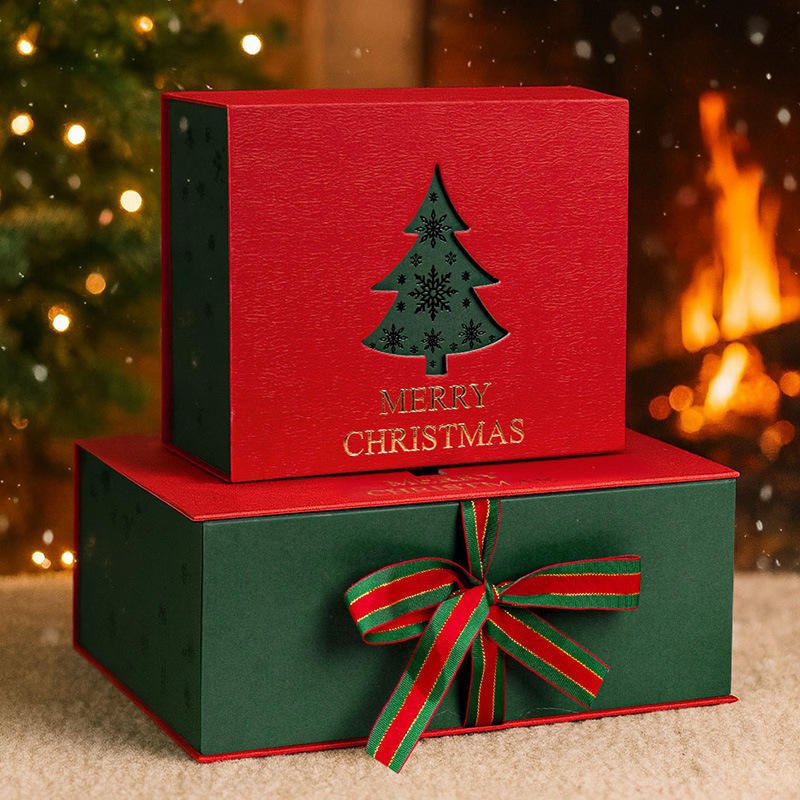 New Design Ribbon Bow Decoration Red Christmas Flip Top Gift Box for Christmas Apple Packaging & Scarf Thermos Cup Gift Set