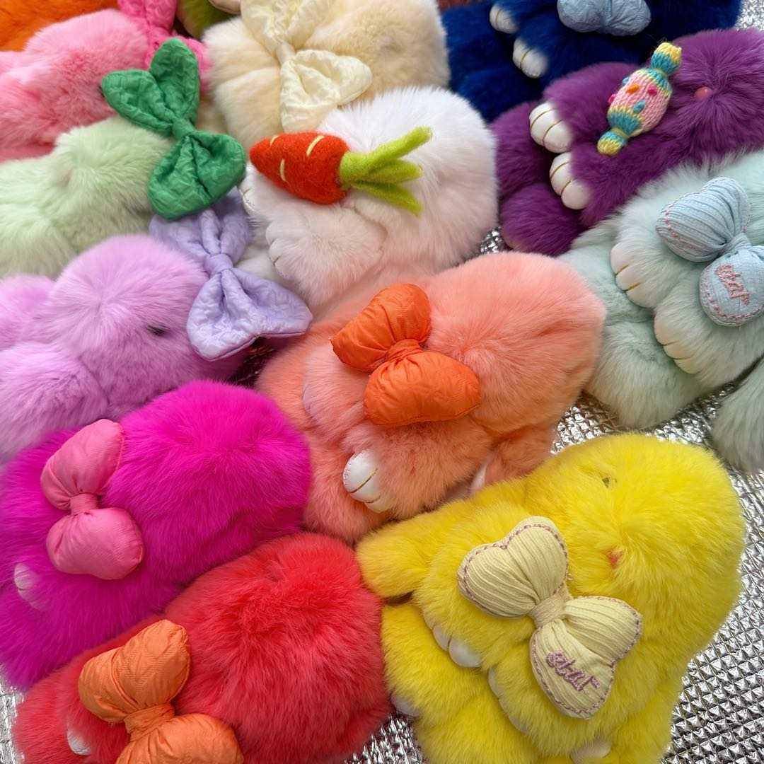 Promotional Gift 15cm Bunny Doll Keychain Soft Cute Real Fur Pom Pom Fluffy Plush Pendant KeyChain Car Bag Bunny Keyring