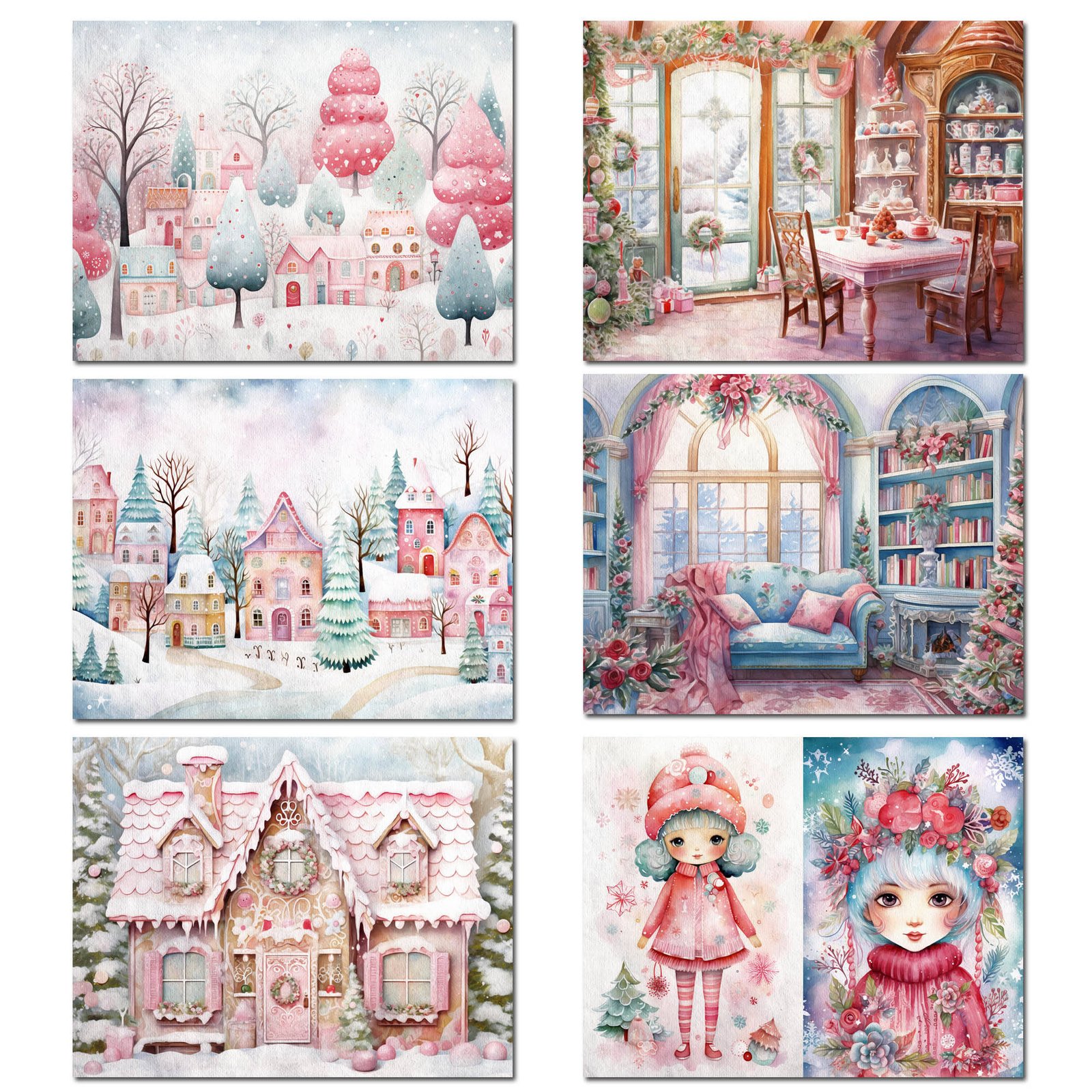 JAI IMAN 12 A5 Papers and 42stickers Pink Christmas DIY Scrapbook Background Paperpad for Crafts Junk Journals