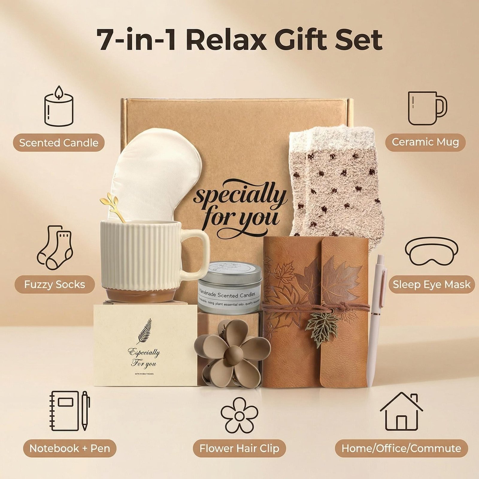 Lunaire Self Care Gift Set Aromatherapy Scented Candle Ceramic Mug Gift Box Birthday Thank You Holiday Present for Women