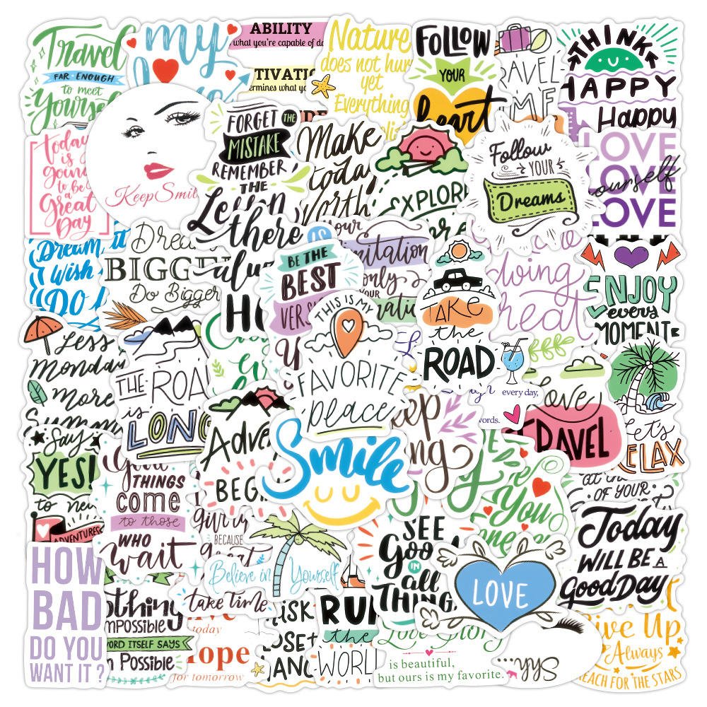Non-repeating 50pcs Inspirational Phrases Doodle Stickers Waterproof Motivational Eco-friendly Decorative Stickers
