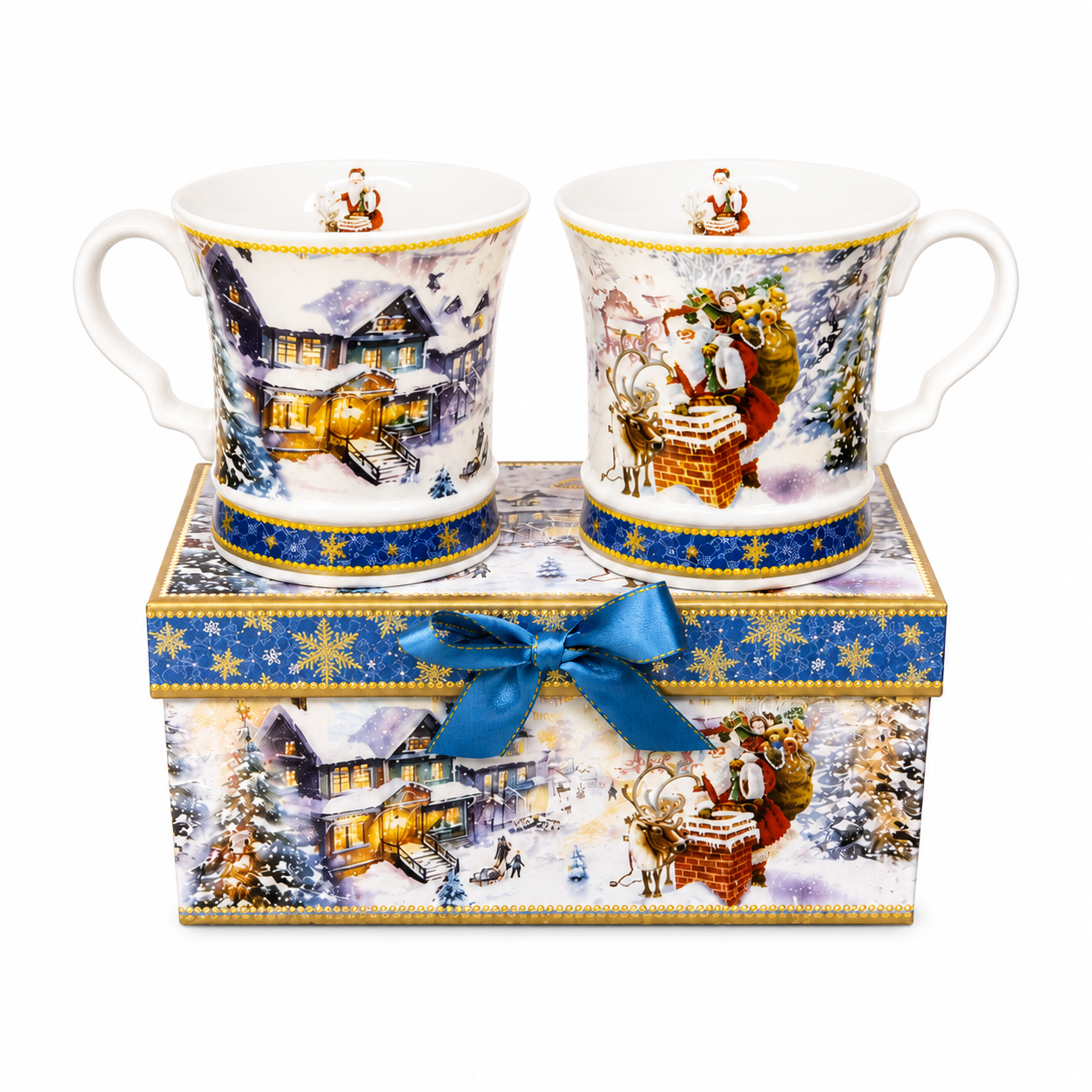 Christmas Design Two Ceramic Coffee Mug Sets with Gift Box Christmas Santa Cup with Handle for Christmas Gifts