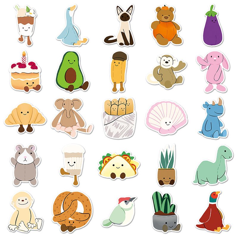 50Pcs Factory Wholesale Cheap High Quality Cute Cartoon Decorative Hand-Painted Jellycat Stickers for Cyclists Ledger Stickers