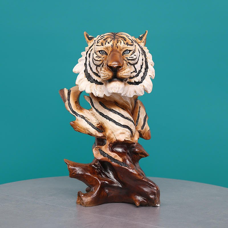 Retro Style Tiger Head Animal Statue Creative Personality OfficeTable Animal Decoration Resin Crafts