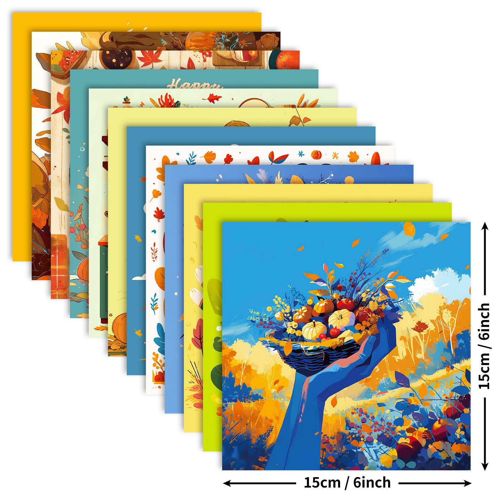 12 Sheets European Style Coated Double-Adhesive Customizable Craft Paper Thanksgiving Autumn Harvest Festival Celebration